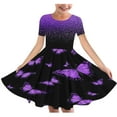 thumbnail image 1 of Spazoro Kids Girls A Line Dresses, Short Sleeve New Style Round Neck Butterfly Print Princess Dress for Child Girls Purple Size 4 T, 1 of 4