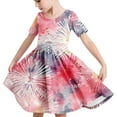 thumbnail image 1 of Spazoro Kids Girls A Line Dresses, Short Sleeve Stretchy Wrinkle Fashion Floral Print Princess Dress for Child Girls Multicolor Size 5 T, 1 of 5