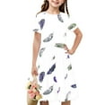 thumbnail image 1 of Spazoro Kids Girls A Line Dresses, Stretchy Wrinkle New Style Floral Print Short Sleeve Princess Dress for Child Girls Purple Size 7 T, 1 of 7