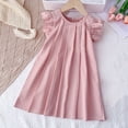 thumbnail image 1 of Spazoro Kids Girls A Line Dresses, Stretchy Wrinkle Solid Color New Style Short Sleeve Princess Dress for Child Girls Pink Size 4 T, 1 of 7