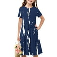 thumbnail image 1 of Spazoro Kids Girls A Line Dresses, Striped Short Sleeve Stretchy Wrinkle New Style Princess Dress for Child Girls Navy Size 13 T, 1 of 7