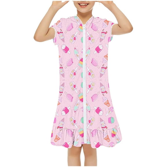 Spazoro Kids Girls Beach Bathing Suit Robe, Breathable Quick Drying Floral Print Cover-up Zipper Beach Swimming Pool Swimsuit for Chid Girls Pink Size 5-6T