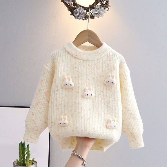 Spazoro Kids Girls Boys Sweaters, Casual Long Sleeve Crew Neck Thickening Warm Shirts for Child Girls White Size 3 T