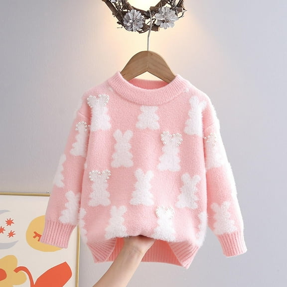 Spazoro Kids Girls Boys Sweaters, Casual Thickening Long Sleeve Crew Neck Warm Shirts for Child Girls Pink Size 3 T
