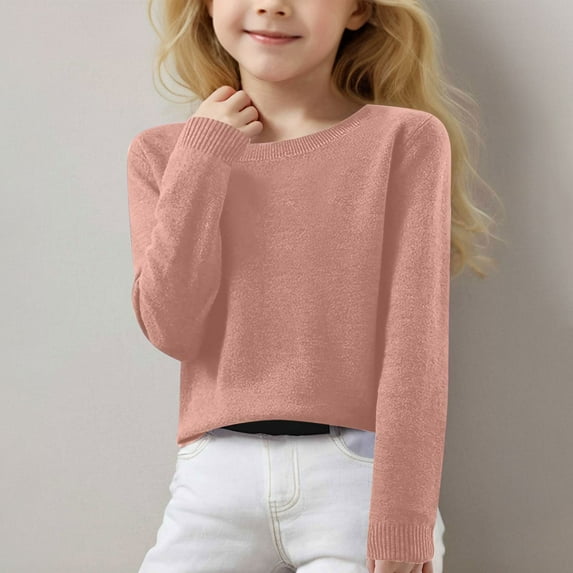 Spazoro Kids Girls Boys Sweaters, Crew Neck Casual Long Sleeve Thickening Warm Shirts for Child Girls Pink Size 12-13T
