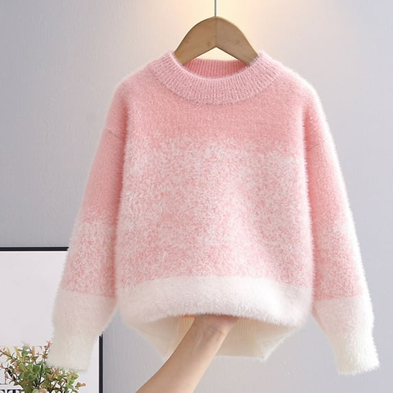 Spazoro Kids Girls Boys Sweaters, Crew Neck Casual Long Sleeve Thickening Warm Shirts for Child Girls Pink Size 9 T