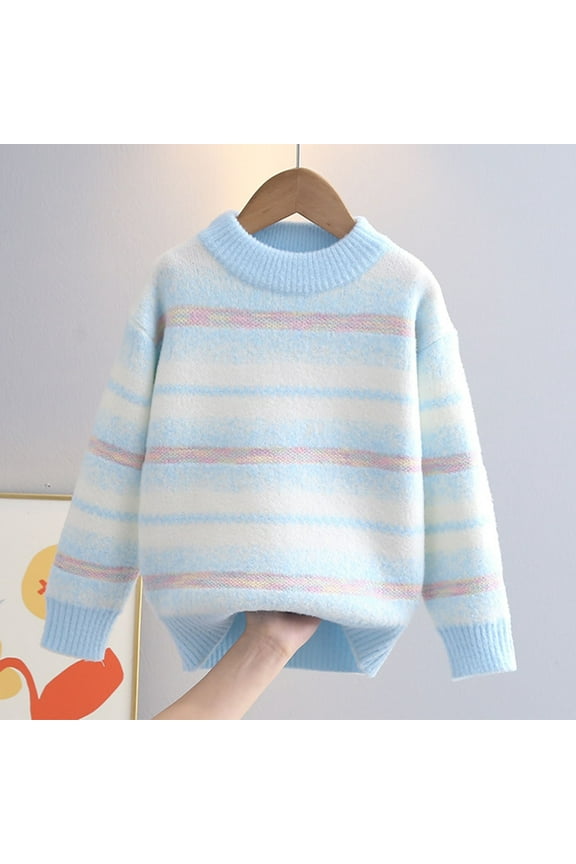 Kids Girls Boys Sweaters, Crew Neck Thickening Casual Long Sleeve Warm Shirts for Child Girls Blue Size 7 T