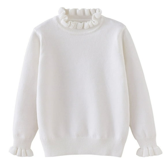 Spazoro Kids Girls Boys Sweaters, Crew Neck Thickening Long Sleeve Casual Warm Shirts for Child Girls White Size 3-4T