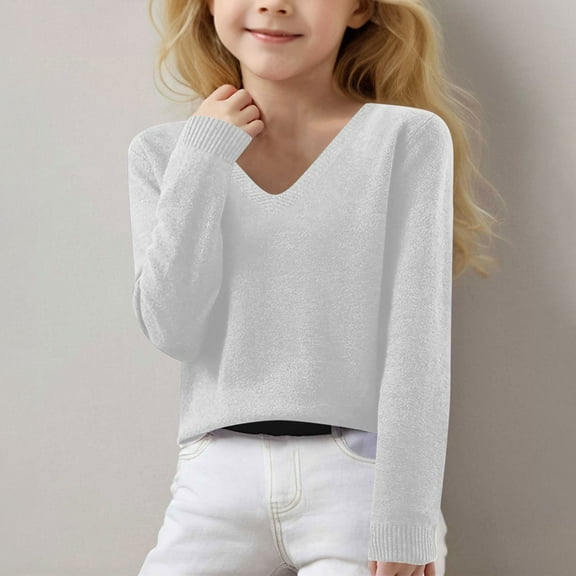 Spazoro Kids Girls Boys Sweaters, Crew Neck Thickening Long Sleeve Casual Warm Shirts for Child Girls White Size 6-7T