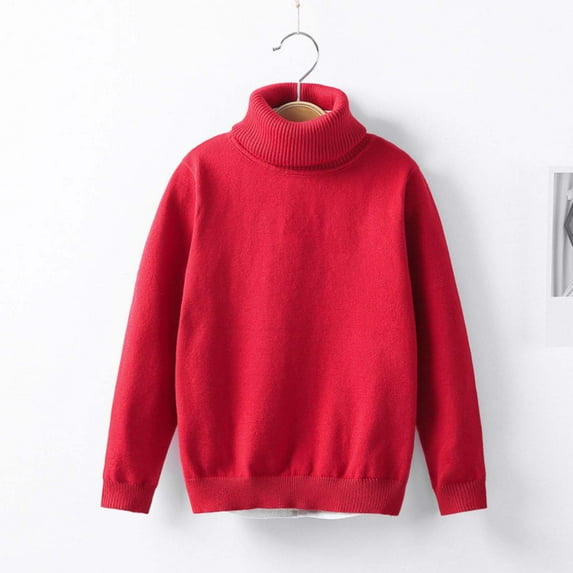 Spazoro Kids Girls Boys Sweaters, Long Sleeve Casual Crew Neck Thickening Warm Shirts for Child Girls Red Size 130 7 T