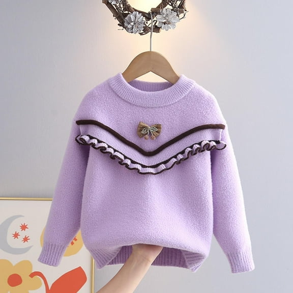 Spazoro Kids Girls Boys Sweaters, Thickening Casual Long Sleeve Crew Neck Warm Shirts for Child Girls Purple Size 3 T
