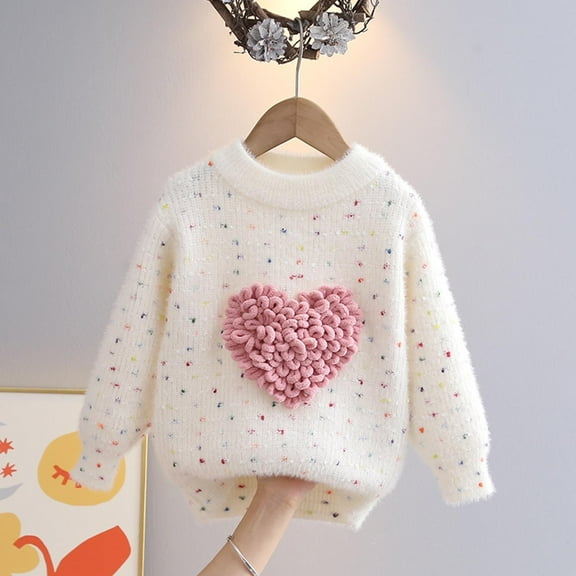 Spazoro Kids Girls Boys Sweaters, Thickening Crew Neck Casual Long Sleeve Warm Shirts for Child Girls White Size 5 T
