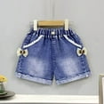 thumbnail image 1 of Spazoro Kids Girls Casual Shorts, Elastic Waist Bowknot Homewear Summer Comfortable Fit Pants for Child Girls Boys Blue Size 4 T, 1 of 3