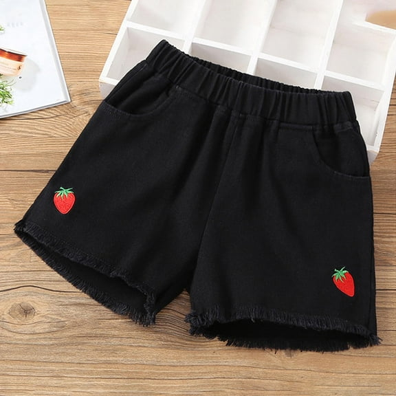 Spazoro Kids Girls Casual Shorts, Elastic Waist Homewear Summer Printed Comfortable Fit Pants for Child Girls Boys Black Size 4 T