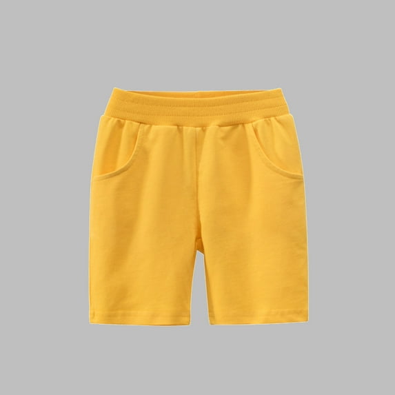 Spazoro Kids Girls Casual Shorts, Homewear Elastic Waist Solid Color Summer Comfortable Fit Pants for Child Girls Boys Yellow Size 8 T