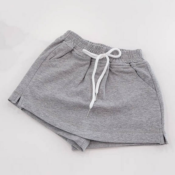 Spazoro Kids Girls Casual Shorts, Solid Color Elastic Waist Summer Homewear Comfortable Fit Pants for Child Girls Boys Gray Size 3-4T