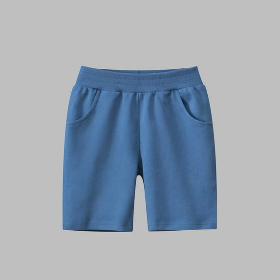 Spazoro Kids Girls Casual Shorts, Solid Color Homewear Elastic Waist Summer Comfortable Fit Pants for Child Girls Boys Blue Size 6 T