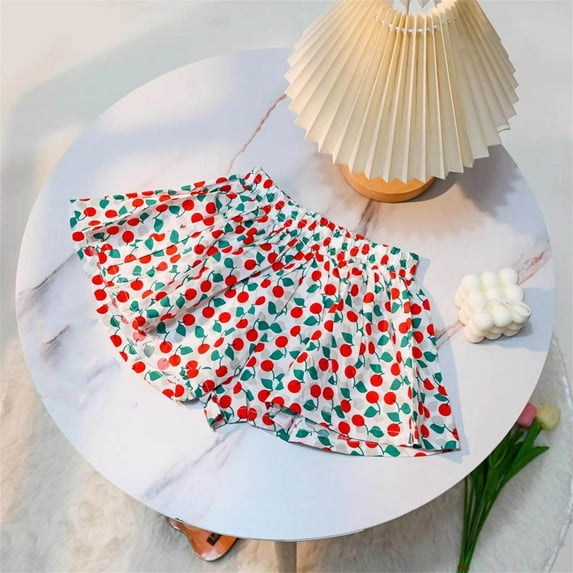 Spazoro Kids Girls Casual Shorts, Summer Elastic Waist Printed Homewear Comfortable Fit Pants for Child Girls Boys Red Size 5 T