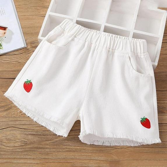 Spazoro Kids Girls Casual Shorts, Summer Elastic Waist Printed Homewear Comfortable Fit Pants for Child Girls Boys White Size 11 T