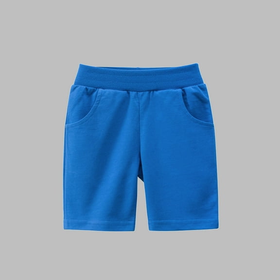 Spazoro Kids Girls Casual Shorts, Summer Solid Color Elastic Waist Homewear Comfortable Fit Pants for Child Girls Boys Blue Size 4 T