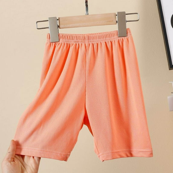 Spazoro Kids Girls Casual Shorts, Summer Solid Color Elastic Waist Homewear Comfortable Fit Pants for Child Girls Boys Orange Size 6 T