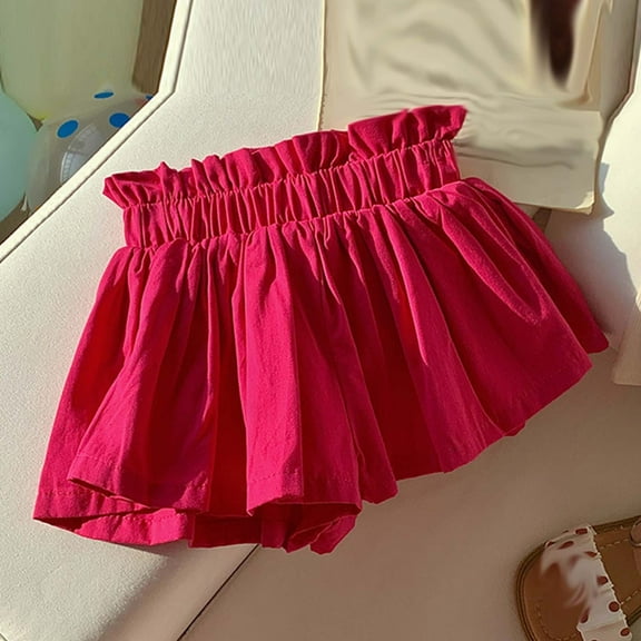 Spazoro Kids Girls Culottes Shorts, Homewear Elastic Waist Solid Color Summer Comfortable Fit Pants for Child Girls Boys Hot Pink Size 1-2T