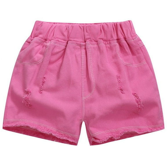 Spazoro Kids Girls Demin Shorts, Homewear Elastic Waist Summer Solid Color Comfortable Fit Pants for Child Girls Boys Hot Pink Size 3 T