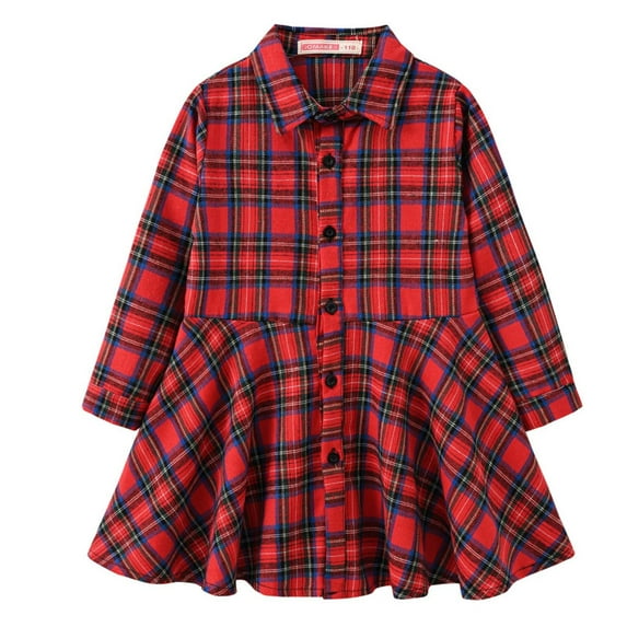 Spazoro Kids Girls Dress, Cotton Fashion Fall Winter Plaid Long Sleeve Dresses for Childs Girls Red Size 8-9 T