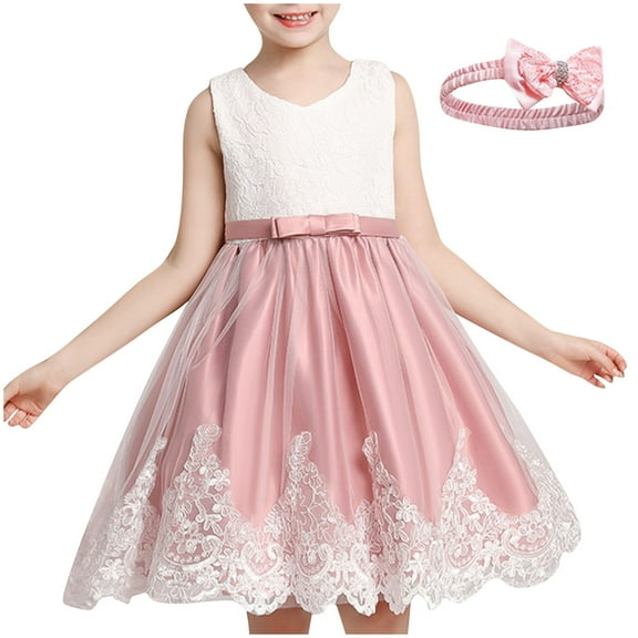 Spazoro Kids Girls Dress Skirts, Sleeveless 2PC Princess Pageant Party Birthday Wedding Bowknot 2025 Saving Mesh Dresses for Child Girls Pink Size 4 T