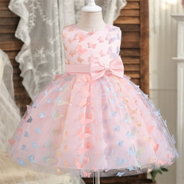 Spazoro Kids Girls Dress Skirts, Sleeveless Princess Pageant Party Birthday Wedding 2025 Saving Butterfly Mesh Dresses for Child Girls Pink Size 7 T