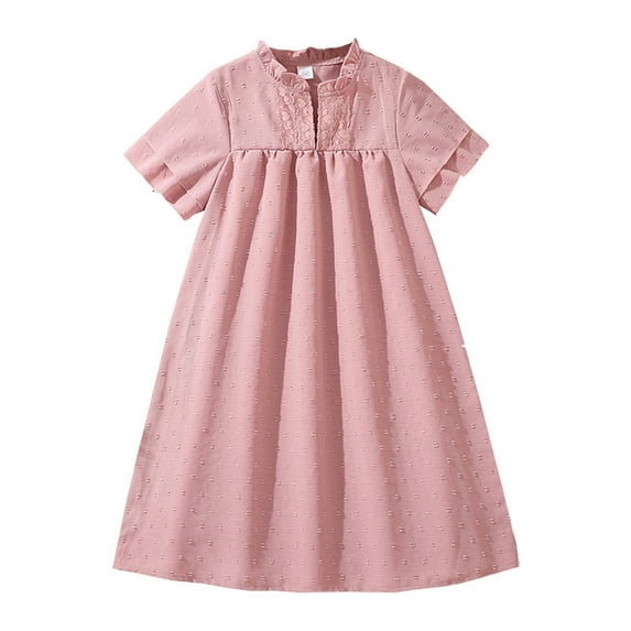 Spazoro Kids Girls Dresses, New Style Solid Color Short Sleeve Round Neck Princess Dress for Child Girls Pink Size 11 T