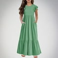 thumbnail image 1 of Spazoro Kids Girls Dresses, Fashion Round Neck Solid Color Short Sleeve Princess Dress for Child Girls Green Size 7-8T, 1 of 6