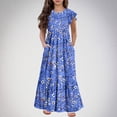 thumbnail image 1 of Spazoro Kids Girls Dresses, Fashion Short Sleeve Floral Print Round Neck Princess Dress for Child Girls Blue Size 11-12T, 1 of 7