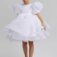 thumbnail image 1 of Spazoro Kids Girls Dresses, Puff Sleeve Fashion Solid Color Round Neck Princess Dress for Child Girls White Size 2-3T, 1 of 9