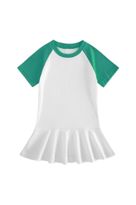 Kids Girls Dresses, Round Neck New Style Short Sleeve Solid Color Princess Dress for Child Girls Green Size 1 T