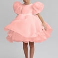 thumbnail image 1 of Spazoro Kids Girls Dresses, Round Neck Fashion Solid Color Puff Sleeve Princess Dress for Child Girls Pink Size 3-4T, 1 of 9