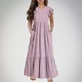 thumbnail image 1 of Spazoro Kids Girls Dresses, Round Neck Fashion Striped Short Sleeve Princess Dress for Child Girls Pink Size 5-6T, 1 of 5