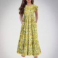thumbnail image 1 of Spazoro Kids Girls Dresses, Round Neck Short Sleeve Fashion Floral Print Princess Dress for Child Girls Yellow Size 11-12T, 1 of 7