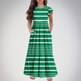 thumbnail image 1 of Spazoro Kids Girls Dresses, Round Neck Striped Short Sleeve Fashion Princess Dress for Child Girls Green Size 5-6T, 1 of 7