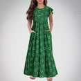 thumbnail image 1 of Spazoro Kids Girls Dresses, Short Sleeve Fashion Round Neck Floral Print Princess Dress for Child Girls Green Size 11-12T, 1 of 1