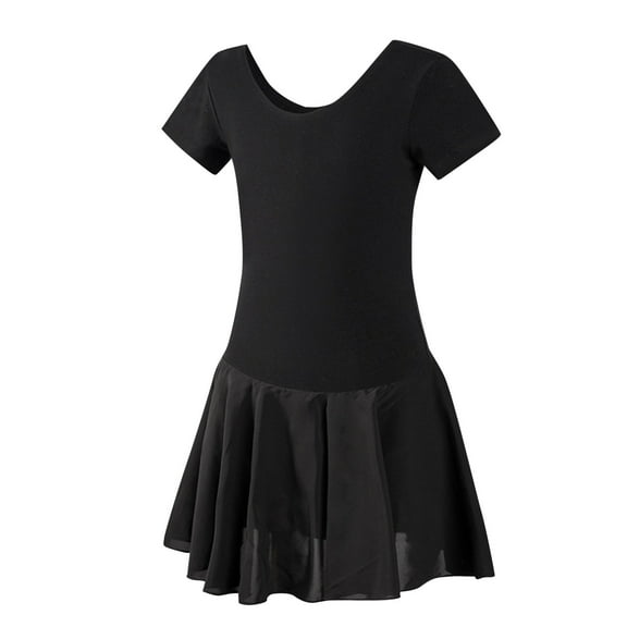 Spazoro Kids Girls Dresses, Short Sleeve Round Neck Solid Color Fashion Princess Dress for Child Girls Black Size 5 T