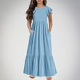 thumbnail image 1 of Spazoro Kids Girls Dresses, Short Sleeve Round Neck Solid Color Fashion Princess Dress for Child Girls Light Blue Size 8 T, 1 of 6