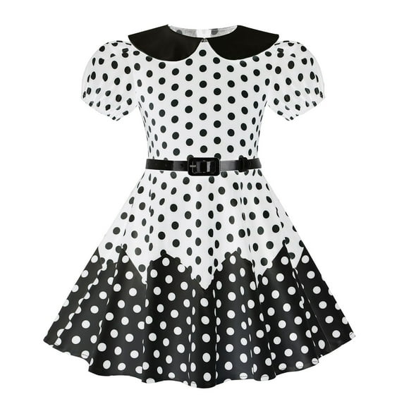 Spazoro Kids Girls Dresses, Solid Color Fashion Short Sleeve Round Neck Princess Dress for Child Girls White Size 5-6T