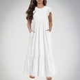 thumbnail image 1 of Spazoro Kids Girls Dresses, Solid Color Round Neck Fashion Short Sleeve Princess Dress for Child Girls White Size 11-12T, 1 of 6