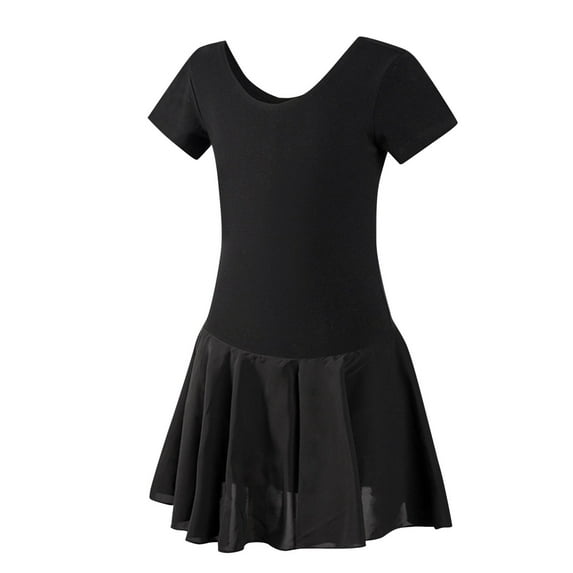 Spazoro Kids Girls Dresses, Solid Color Round Neck Short Sleeve Fashion Princess Dress for Child Girls Black Size 7 T