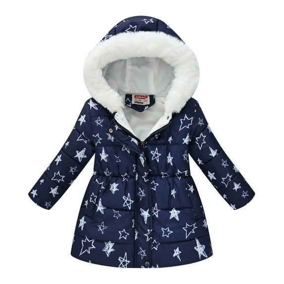 Spazoro Kids Girls Jackets, Fall Winter Hooded Long Sleeve Zipper Warm Coats for Child Girls Boys Dark Blue Size 7 T
