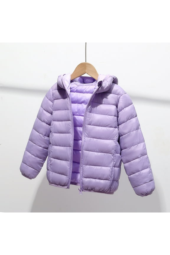 Kids Girls Jackets, Hooded Long Sleeve Zipper Fall Winter Warm Coats for Child Girls Boys Purple Size 5 T