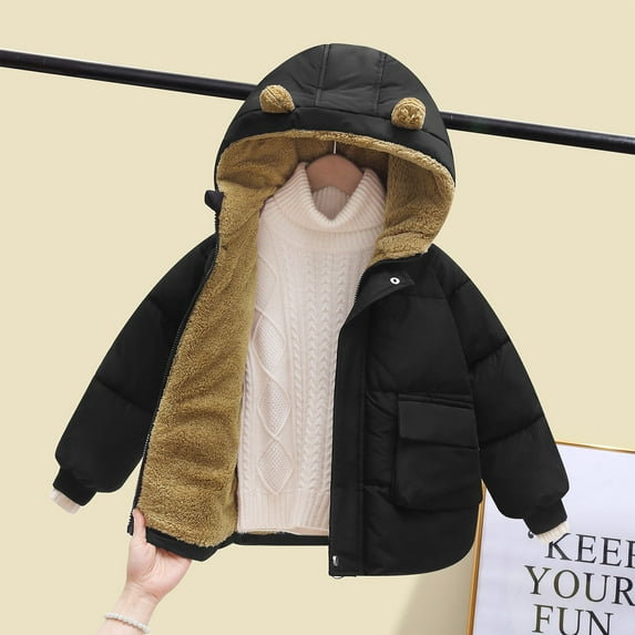 Spazoro Kids Girls Jackets, Long Sleeve Hooded Fall Winter Zipper Warm Coats for Child Girls Boys Black Size 2 T