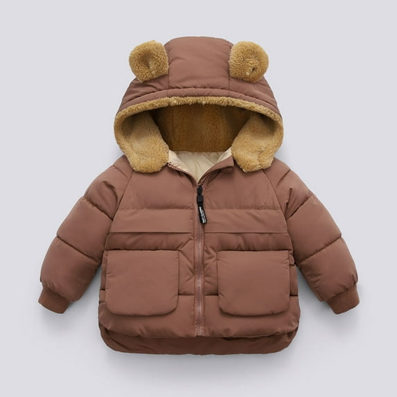Spazoro Kids Girls Jackets, Zipper Fall Winter Hooded Long Sleeve Warm Coats for Child Girls Boys Coffee Size 18 Months