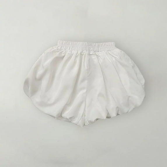 Spazoro Kids Girls Lantern Shorts, Summer Elastic Waist Solid Color Homewear Comfortable Fit Pants for Child Girls Boys White Size 1-2T